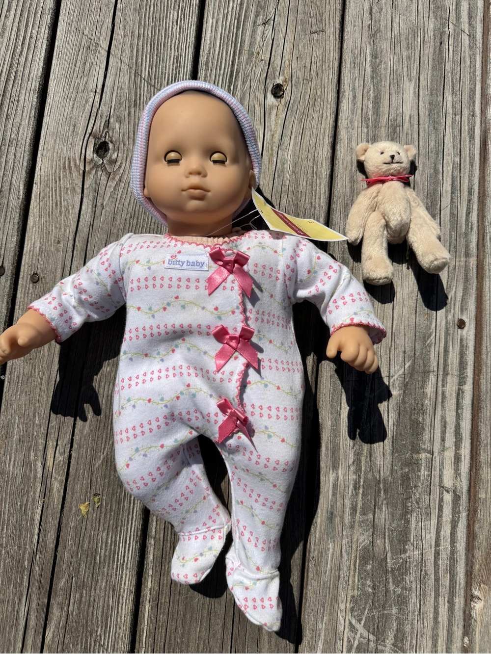 American Girl Baby Doll in Pink & White Sleep Outfit with Plush Bear - Picture 3 of 15